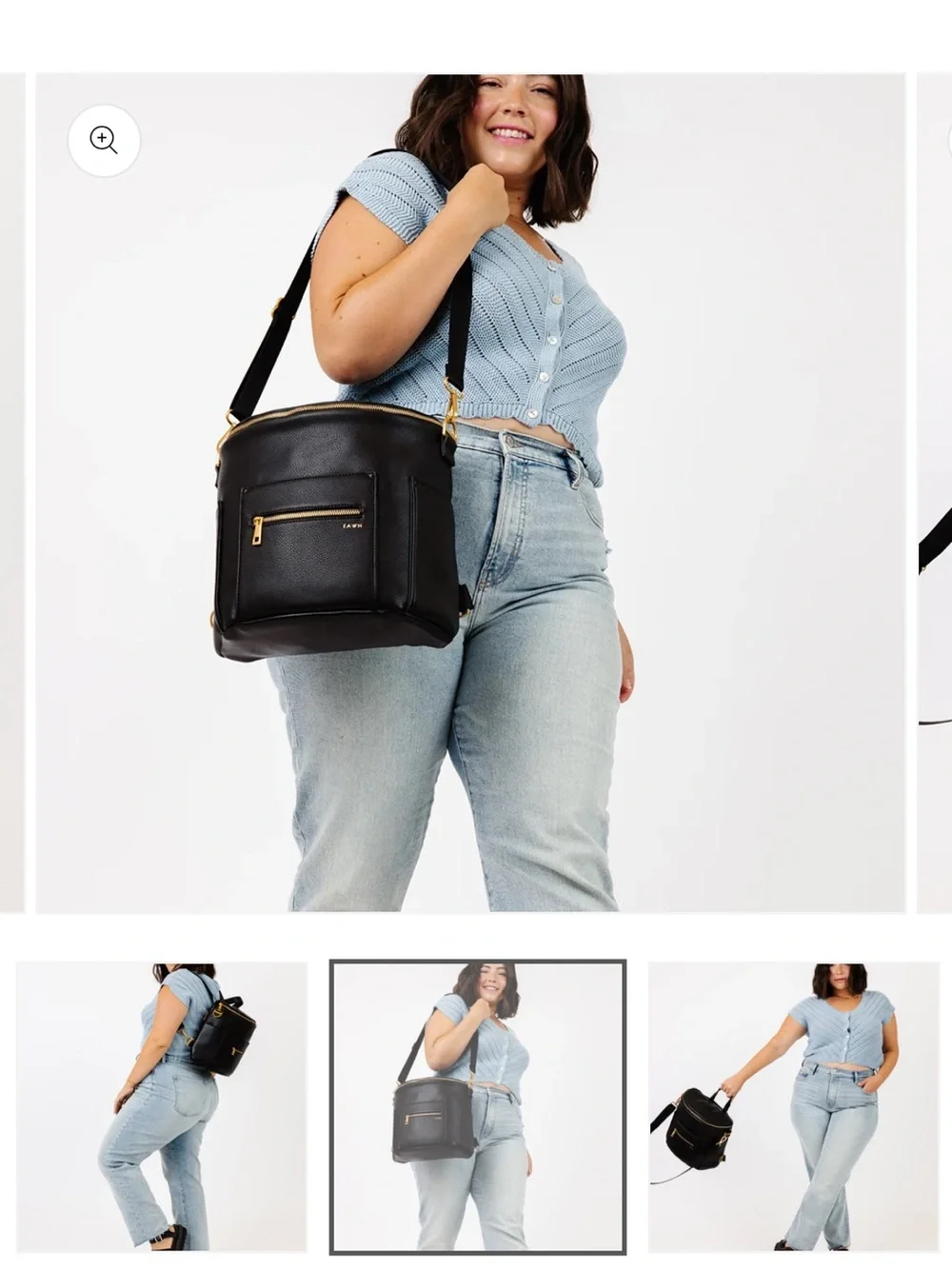 Fawn Design The Mini Black Faux Leather Backpack Diaper Bag Purse with Pockets